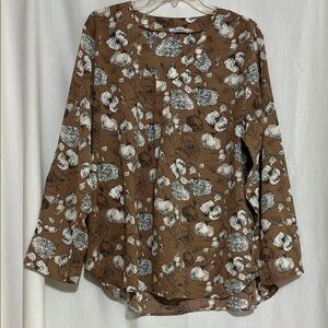 Youtalia Floral Brown Women's Top XXL